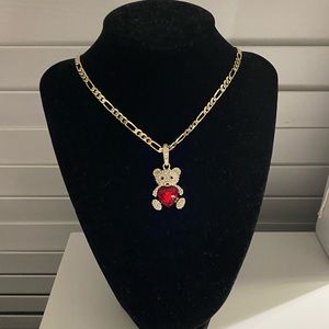 Gold Plated Bear Pendant With 20” Figaro Necklace